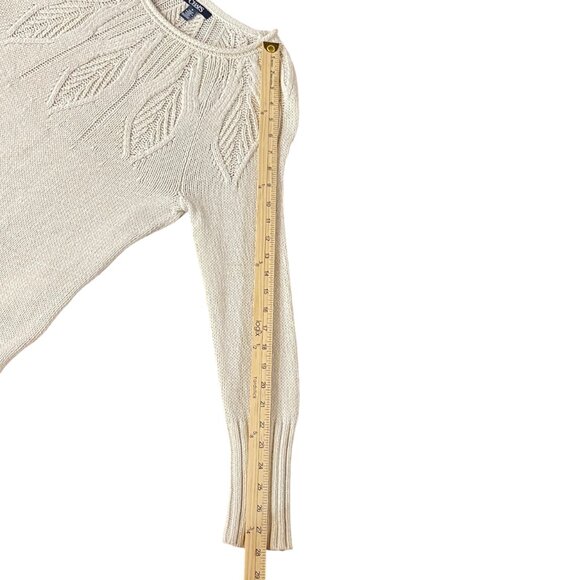 Chaps Womens Size Medium Cream Metallic Sweater Pullover Leaf Pattern - Picture 12 of 13